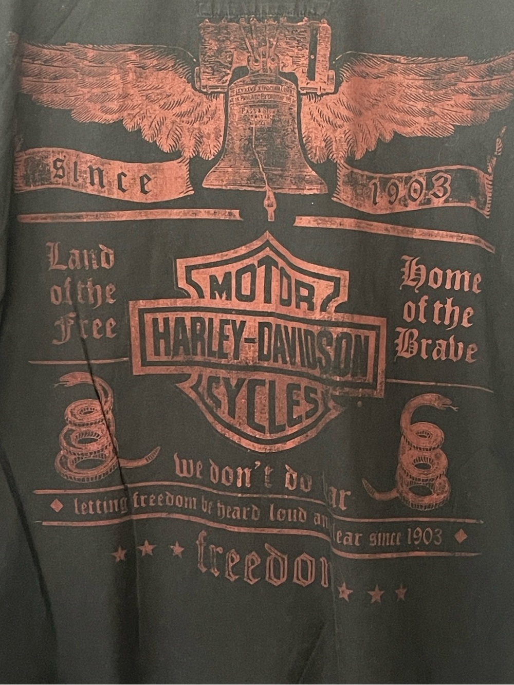 Harley-Davidson Motorcycles Black Freedom Liberty short sleeve work shirt Large - Picture 3 of 16
